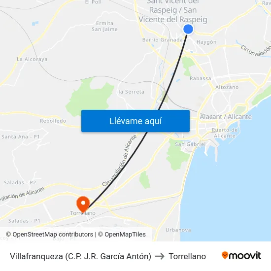 Villafranqueza (C.P. J.R. García Antón) to Torrellano map