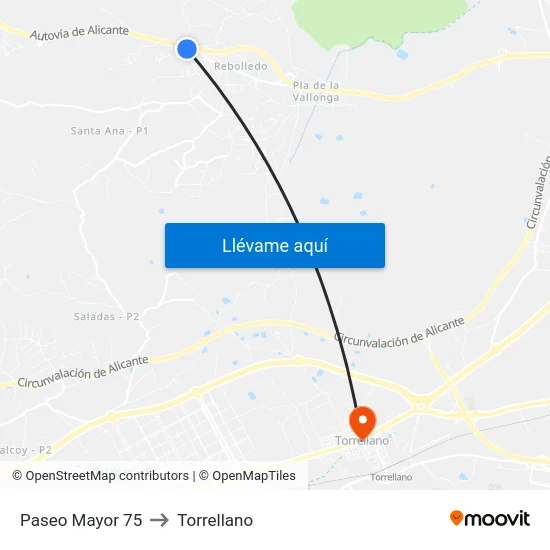 Paseo Mayor 75 to Torrellano map