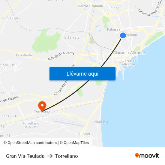 Gran Vía-Teulada to Torrellano map