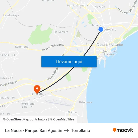 La Nucía - Parque San Agustín to Torrellano map