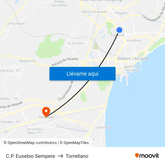C.P. Eusebio Sempere to Torrellano map