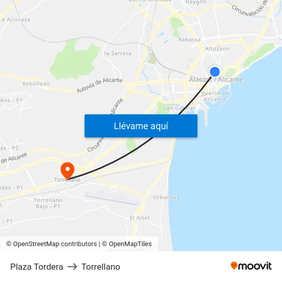 Plaza Tordera to Torrellano map