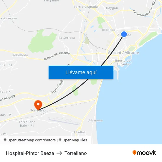 Hospital-Pintor Baeza to Torrellano map