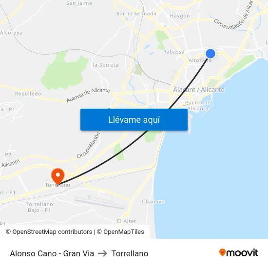 Alonso Cano - Gran Via to Torrellano map