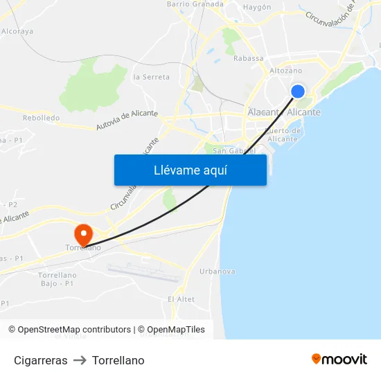 Cigarreras to Torrellano map