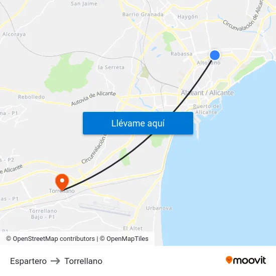 Espartero to Torrellano map