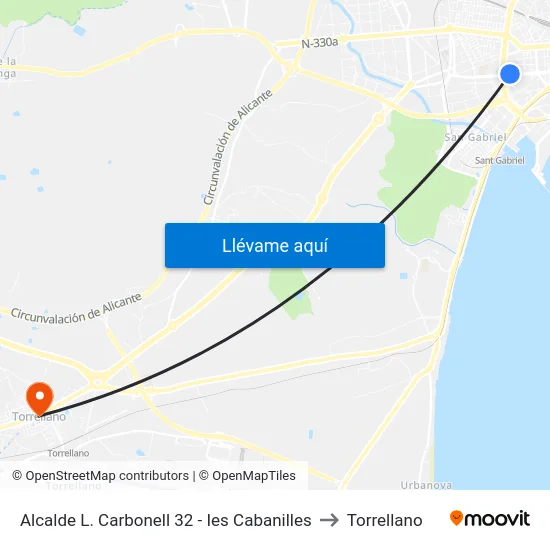 Alcalde L. Carbonell 32 - Ies Cabanilles to Torrellano map