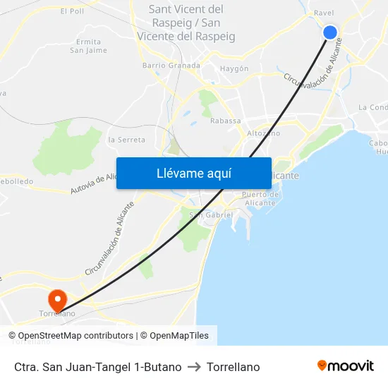 Ctra. San Juan-Tangel 1-Butano to Torrellano map