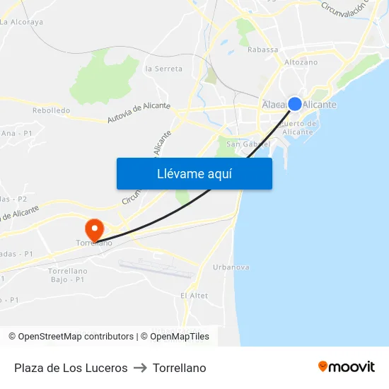Plaza de Los Luceros to Torrellano map