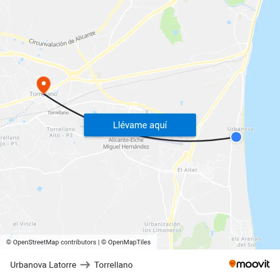 Urbanova Latorre to Torrellano map