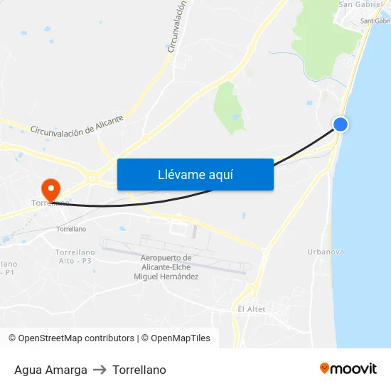 Agua Amarga to Torrellano map