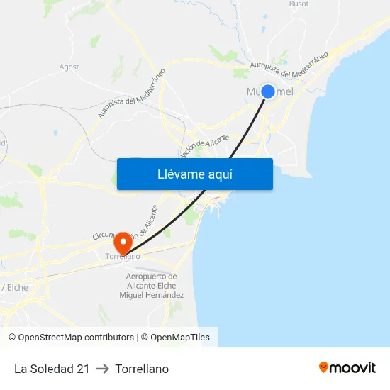 La Soledad 21 to Torrellano map