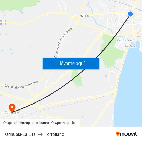 Orihuela-La Lira to Torrellano map