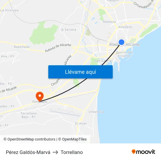 Pérez Galdós-Marvá to Torrellano map