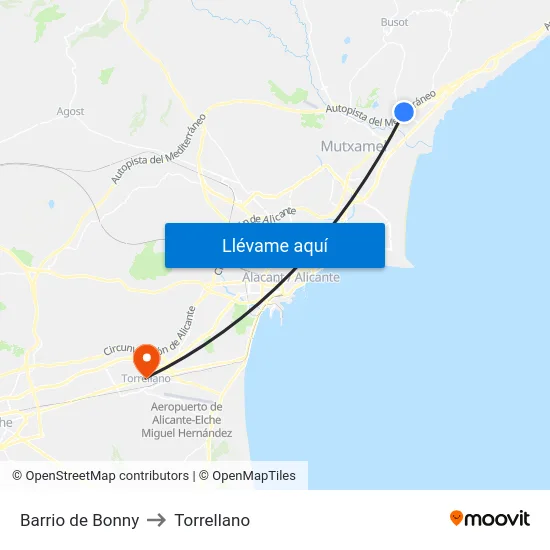 Barrio de Bonny to Torrellano map