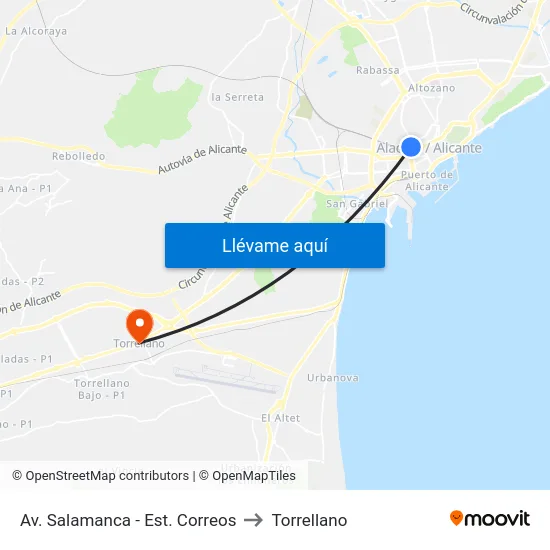 Av. Salamanca - Est. Correos to Torrellano map