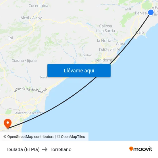 Teulada (El Plà) to Torrellano map