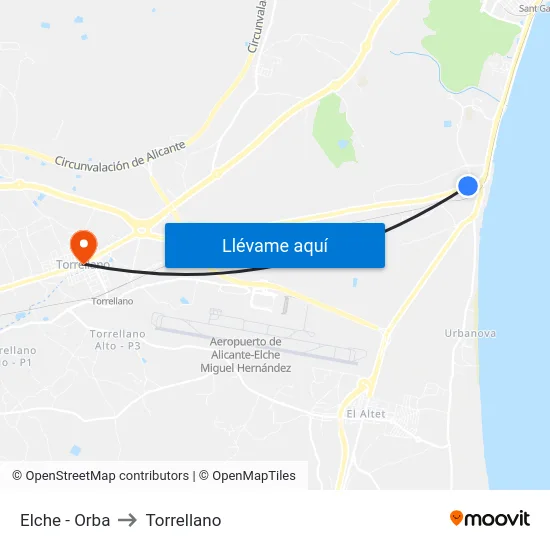 Elche - Orba to Torrellano map