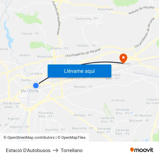 Estació D'Autobusos to Torrellano map