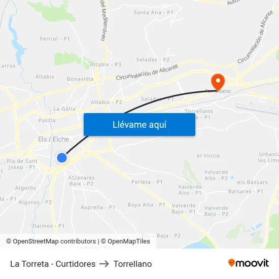 La Torreta - Curtidores to Torrellano map
