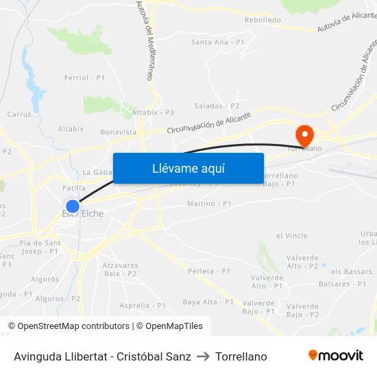 Avinguda Llibertat - Cristóbal Sanz to Torrellano map