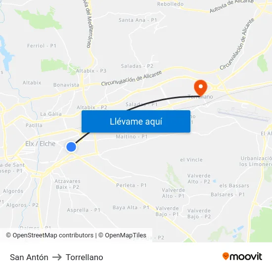 San Antón to Torrellano map