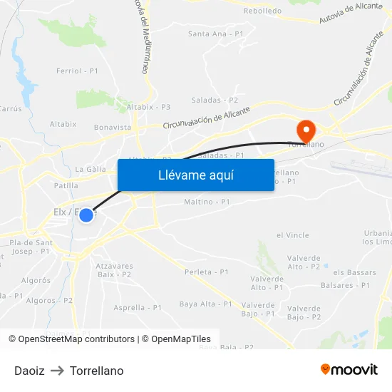 Daoiz to Torrellano map