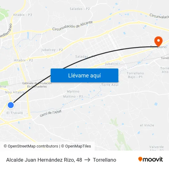 Alcalde Juan Hernández Rizo, 48 to Torrellano map