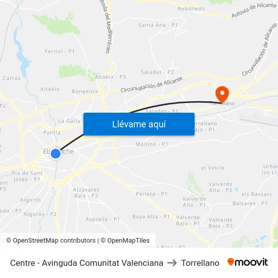 Centre - Avinguda Comunitat Valenciana to Torrellano map