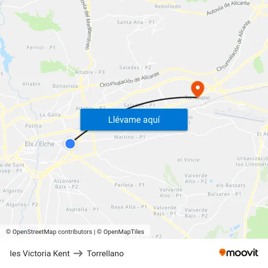 Ies Victoria Kent to Torrellano map