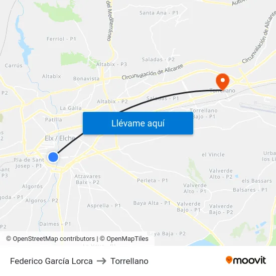 Federico García Lorca to Torrellano map