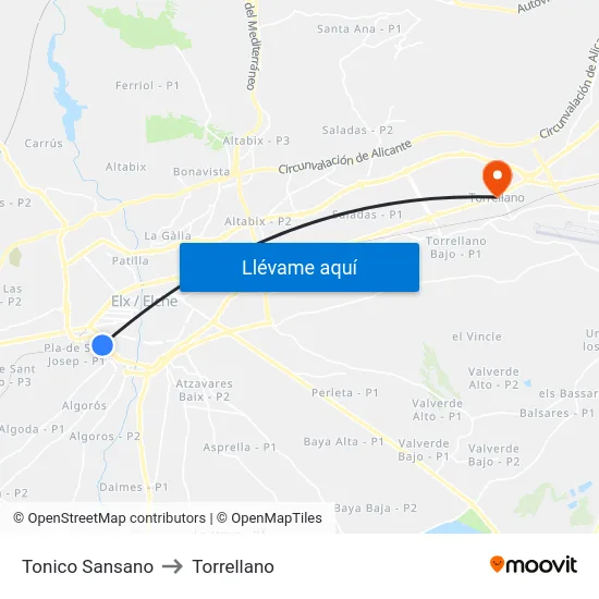 Tonico Sansano to Torrellano map