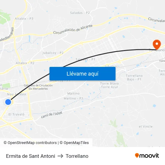 Ermita de Sant Antoni to Torrellano map