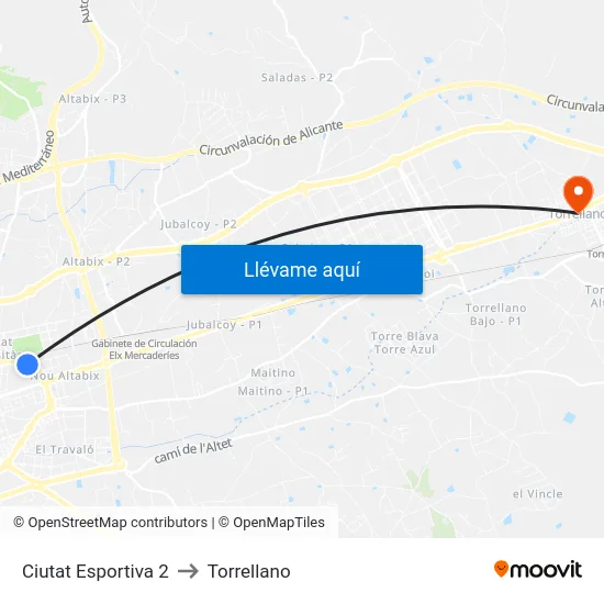 Ciutat Esportiva 2 to Torrellano map