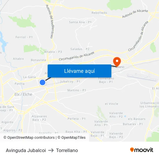 Avinguda Jubalcoi to Torrellano map