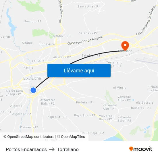 Portes Encarnades to Torrellano map