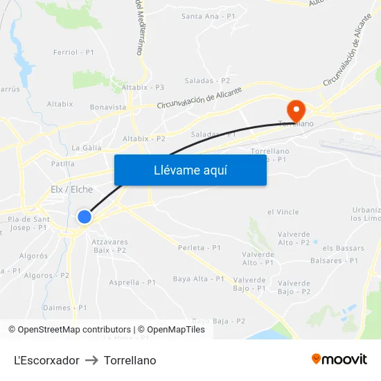 L'Escorxador to Torrellano map