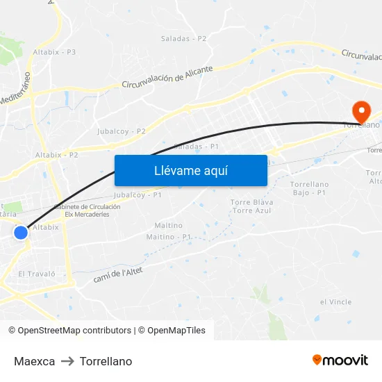 Maexca to Torrellano map