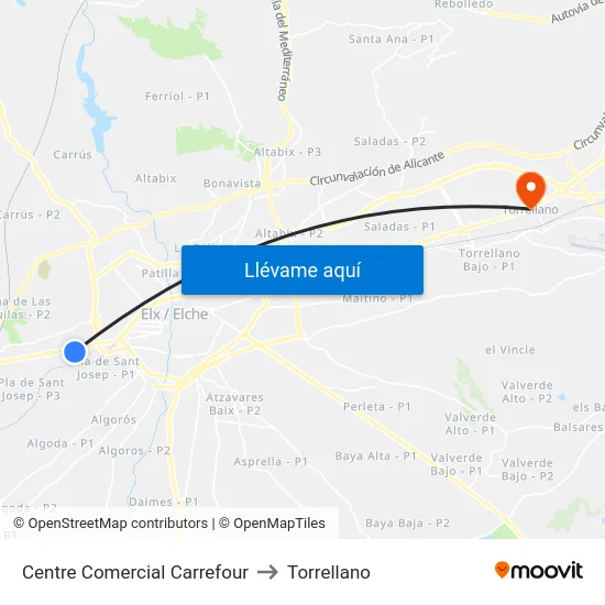 Centre Comercial Carrefour to Torrellano map