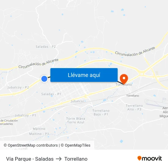 Vía Parque - Saladas to Torrellano map