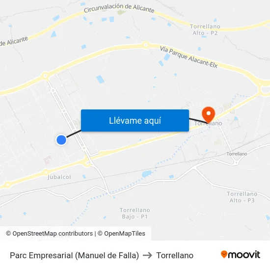 Parc Empresarial (Manuel de Falla) to Torrellano map