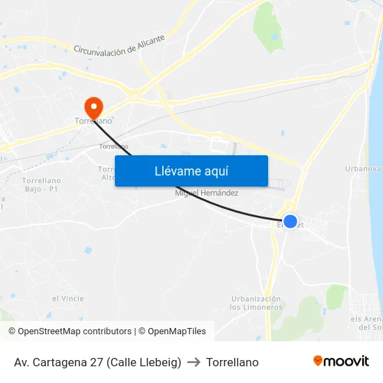 Av. Cartagena 27 (Calle Llebeig) to Torrellano map