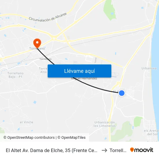 El Altet Av. Dama de Elche, 35 (Frente Centro Salud) to Torrellano map