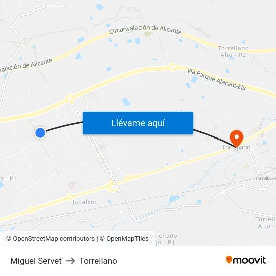 Parque Empesarial - Miguel Servet 2 to Torrellano map