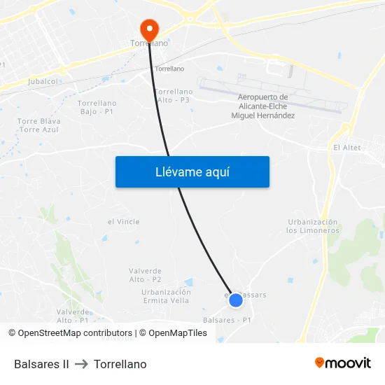 Balsares II to Torrellano map