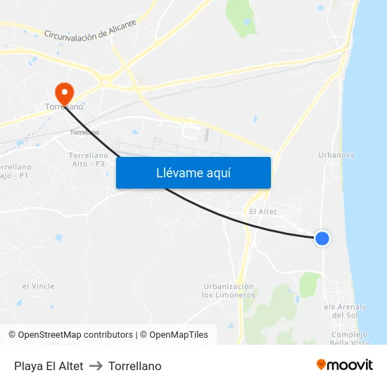 Playa El Altet to Torrellano map