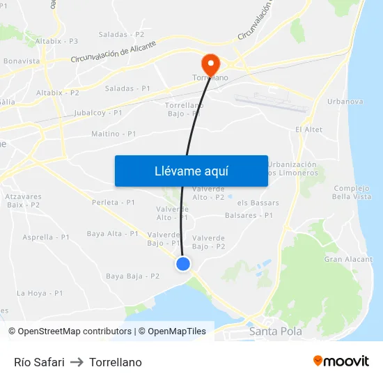 Río Safari to Torrellano map