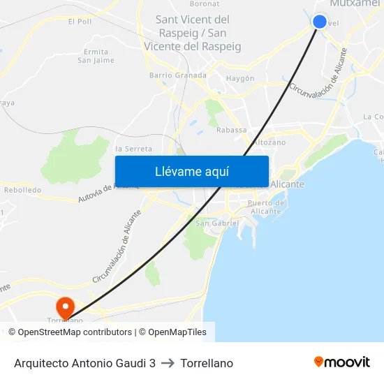 Arquitecto Antonio Gaudi 3 to Torrellano map