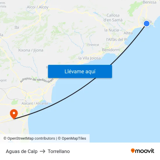 Aguas de Calp to Torrellano map
