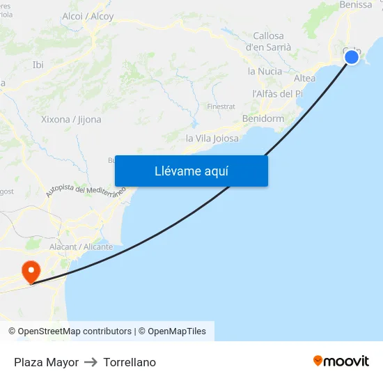 Plaza Mayor to Torrellano map